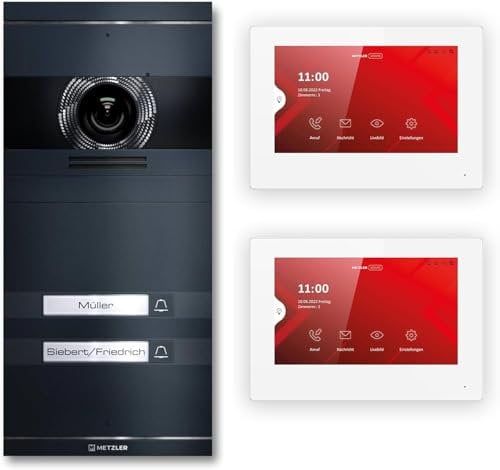 Metzler VDM10 2.0 Video Sprechanlage Komplett Set, mit austauschbarem Namensschild - Anschluss 2-Draht -Türsprechanlage mit HD-Kamera für 2 Familienhaus, Smartphone App, in Anthrazit aus V2A Edelstahl