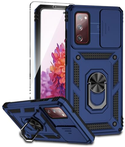Xzmysxg Funda para Samsung Galaxy S20 FE con Protector Pantalla, Carcasa Cubierta de cámara Deslizante Proteger 360 Full Protección Anillo Soporte Bumper Case para Samsung S20 FE, Azul