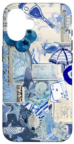 European Summer Collage Blue Mediterranean Collage Aesthetic Case for iPhone 16
