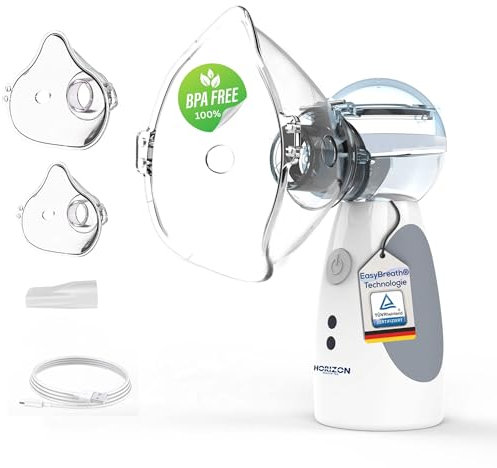 Inhalationsgerät Easy Breath® Plus – ohne Weichmacher- BPA - Frei - Flüsterleiser Vernebler für Kinder & Erwachsene. Tragbar mit Akku - wiederaufladbar mit Smart Fill® Behälter für ideale Behandlung