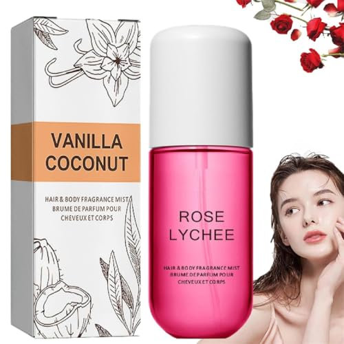 Vanilla Coconut Perfume - Coconut Vanilla Perfume,Vanilla Coconut Hair and Body Perfume Spray,Vanilla Skin Perfume,Body & Hair Fragrance Mist,Vanilla Skin Full Size Body Mist (Rose)