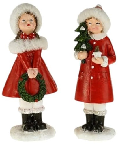 2X Weihnachtsfiguren Holly und Eve, 2-Sortiert, rot, aus Polyresin, 20 cm - Weihnachtsdeko Weihnachten Figuren Deko