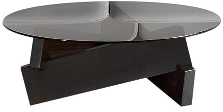 Table Basse Ronde avec Pieds en Bois Massif, Tables Basses en Verre de 80 cm pour Salon, Table de Cocktail Rustique avec Plateau en Verre trempé, Table d'appoint Unique pour Petits espaces