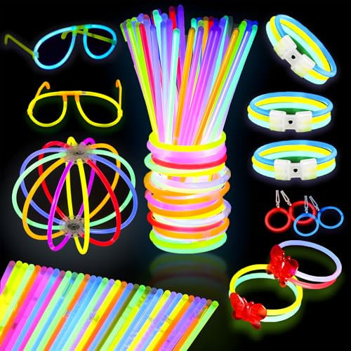 KOAWSFEID 214 Stück Leuchtstäbe, Großpackung mit Steckern – Erstellen Sie selbstleuchtende Gläser und Armbänder – ideales Partyzubehör für Halloween, Weihnachten