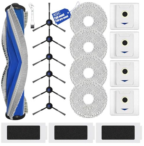 19 Stück Zubehörset für Ecovacs Deebot T30 Pro Omni / T30 Omni Saugroboter, Ersatzteile mit 1 Gummi-Hauptbürste, 3 HEPA-Filtern, 4 Staubbeuteln, 4 Wischpads, 6 Seitenbürsten und 1 Reinigungsbürste