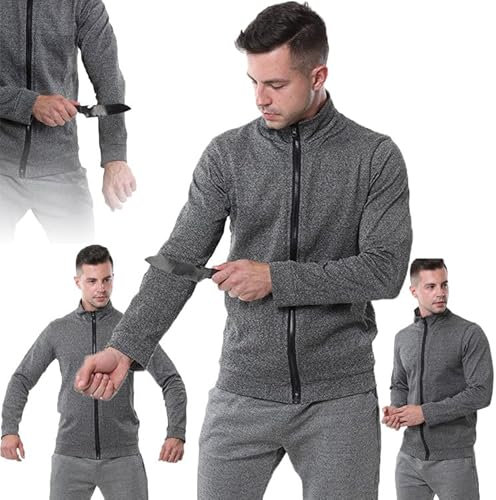 GplHAIN Stichschutzkleidung Mit 5 Stufen, Taktische Jacke – Bissfestes, Reißfestes, Stichfestes Langarm-T-Shirt, Schnittschutz-Sicherheitskleidung, Für Polizei Und Sicherheitspersonal,XL-Grey