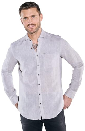emilio adani Herren Herren Langarm-Hemd aus Leinen, Sand, 38557, Sand in Größe L
