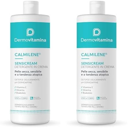 Dermovitamina Calmilene Sensicream Detergente 500 ml - Detergente Viso - Crema Idratante Viso e Corpo - Per pelle sensibili e dermatiti - Con Vitamina E e Calmilene - Senza Sapone (Confezione da 2)