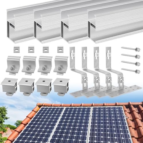 Solarmodul Halterung Ziegeldach Set Für 2 Module, Therlan Upgrade 200MM Aluprofil & Photovoltaik Dachhaken, Verstellbar Solar Halterung Anwendbar Solarmodule Dick 30-45mm, Solarpanel Halterung Set
