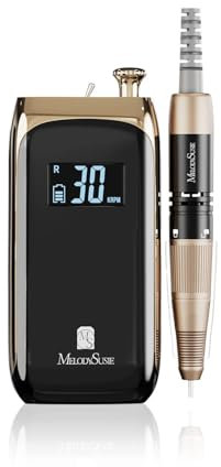 MelodySusie Ponceuse pour Ongles Professionnelle, SC320C Lime à Ongles Electrique Portable Sans fil Rechargeable pour Manucure Pédicure Puissante, Avec 6 Embouts Ponçage pour Salon/Maison, Noir