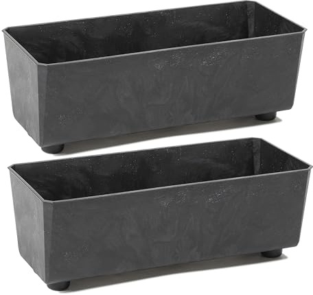 Tymar Blumentopf rechteckig innen, Blumenkasten mit füßen, Pflanzkübel, Kräuterkasten, 2 Stück_SAGA ((2pack) Beton Schwarz, 37,5x17cm)