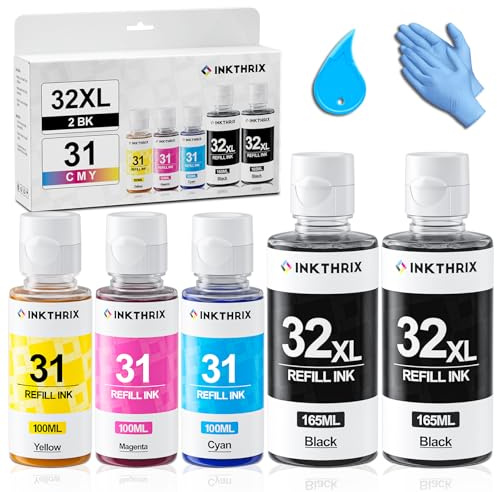31 32xl Ink Bottle Set Compatible Replacement for HP Smart Tank 5000 6001 5101 7602 7301 5103 651 7001 7302 5102 551 Printers (2BK CMY)