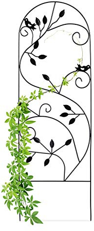 Relaxdays 2 x Treillis en métal avec Oiseaux, Support pour Plantes grimpantes, déco de Jardin, 120 x 40 cm, Motif de Lierre, Noir