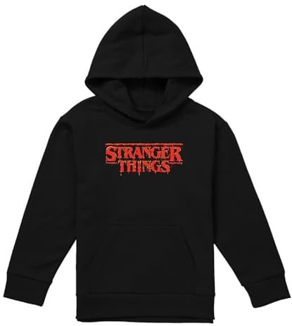 Stranger Things Unisex Kinder Stranger Things Red Drip Logo Youth Kids Boy/Girls Pull-Over Hoodie, Black Hooded Sweatshirt (1er Pack)