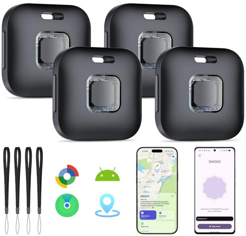 Hoxe Dual System (iOS & Android) Air Tracker Tags 4 Pack (Black), 2026 New Key Finder Tracker Tag Work with Apple Find My & Google Find Hub App, Smart Tag Suitable for Key, Bag, Luggage, Pet, Car, etc