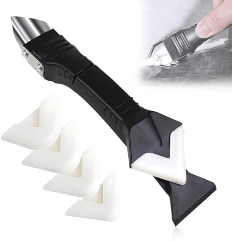 OIUAVYR 1 Stück 5-in-1 Silikon-Dichtungswerkzeug-Set,Entferner, Fugenschaber,Glätter, Bad und Bodenversiegelung Anwendung,mit 5 austauschbaren Pads für Küche