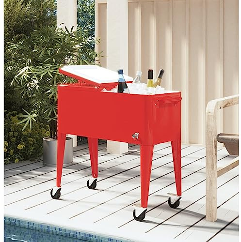 Genérico Carrito Nevera con Ruedas Rojo 92x43x89 cm,Cocina y Comedor,Objetos para Llevar Comida y Bebida,Neveras,93743