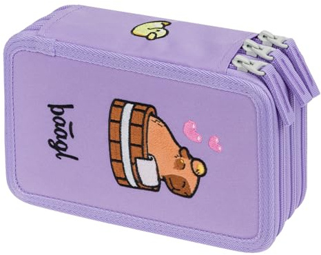 Baagl 3 Fach Federmäppchen Schulmäppchen Schreibwaren Mädchen - Capybara | Die Schulsachen Federtasche und Federmappe als Mäppchen für Schule bietet Kindern Platz für Buntstifte und Filzstifte.