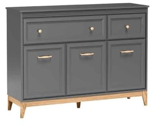 Masseno Kommode SUOLO 135,5 cm Sideboard mit 2 Schubladen und 3 Türen für Wohnzimmer Schlafzimmer Modern 135,5x40,5x100 cm Grau