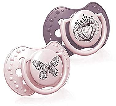 LOVI Silikon Schnuller dynamisch Botanic 2 St. Schützt den Saugreflex, Stillen sicher, Biss und Sprechen sicher, Antiallergisch (Rosa Girl, 3-6 m)