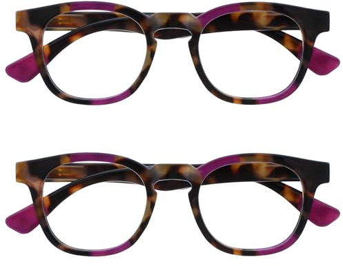 OPULIZE Ava Reading Glasses 2 Pack Flattering Rounded Frame Spring Hinges Scratch Resistant Brown Tortoiseshelll Purple Mens Womens RR62-5 +3.00