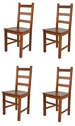 t m c s Tommychairs - 4er Set Stühle Rustica für Küche und Esszimmer, Robuste Struktur aus Buchenholz, in der Farbe Helles Nussbraun lackiert und Sitzfläche aus Holz