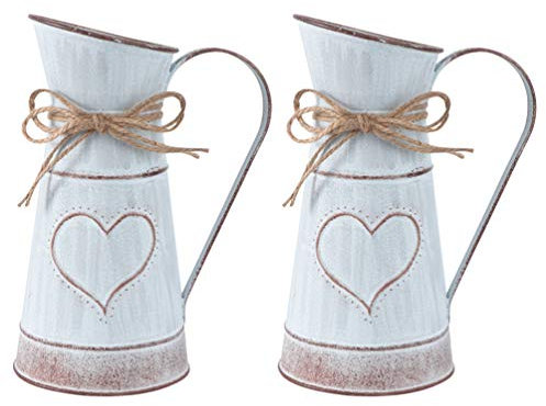 Cabilock 2 Stücke Shabby Blumenvase Herz Vintage Gießkanne Rustikaler Blumentopf Landhaus Vase Metall Eisen Eimer Retro Übertopf Blumeneimer für Balkon Büro Schreibtisch Deko Wohnzimmer Tischdeko