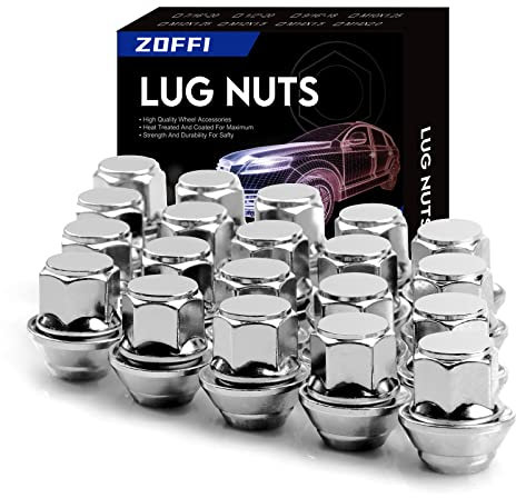 ZOFFI M12x1.5 Chrome OEM Factory Style Large Acorn Seat Lug Wheel Nuts for Most Ford Fiesta Focus Fusion Alloy Wheels - 20pcs Chrome Closed End M12x1.5 Lug Nuts