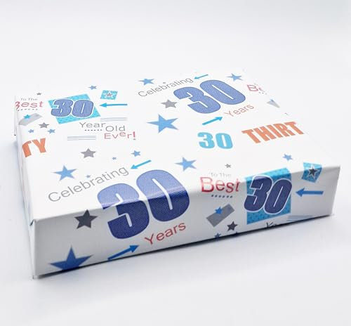 2 Bögen + 2 Geschenkanhänger 30. Geburtstag Geschenkpapier Alter 30 Geburtstag blau Geschenkpapier männlich (AWP)