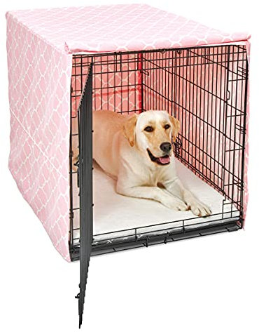 New World BCVR-42PKT Hundebox-Abdeckung, Stoff mit Teflonschutz, für alle 107 cm langen Hundeboxen von New World und MidWest Homes for Pets, rosa Designer-Muster