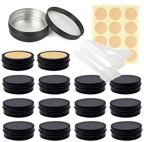 Lusdoly 100 Pièces Pots en Aluminium Noir Mat 100ml - Ø83x28mm Pot Cosmétique Bougie Aluminium Vides Pots de Voyage Rondes pour Crème avec Mini Spatule et Étiquette