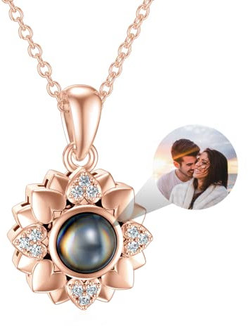 Dorunmo Personalisierte Projektion Bild Anhänger 925 Sterling Silber Halskette Kette mit Foto Bild Anhänger Geburtstag Jubiläumsgeschenke für Sie/Frauen/Freundin/Mutter Schmuck(Roségold)
