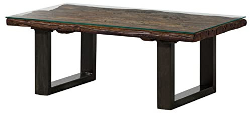 MASSIVMOEBEL24.DE | City Couchtisch aus Massivholz #29 | aus Altholz - Braun, lackiert | mit Glasplatte | 110 x 60 x 42 cm | Kaffeetisch Sofatisch Beistelltisch