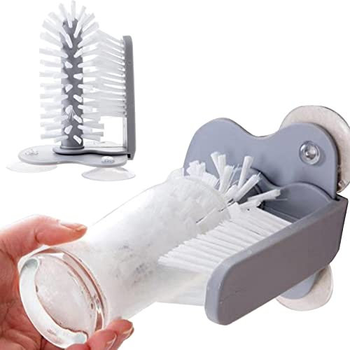 Voiakiu nettoyage bouteilles | Glass Cup Washer avec ventouse, brosse à poils à 360 °, longue goupillon pour tasse à bière, gobelet à longue jambe, verre vin rouge