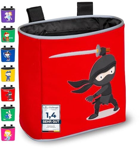 GRINSEZWERGE Kinder Lenkertasche | Laufrad Lenkertasche | Fahrrad Lenker Tasche | Fahrradkorb Fahrradtasche Laufradtasche Lenkerkorb | Dreirad Scooter Roller Tasche Zubehör Kinderfahrrad | Ninja