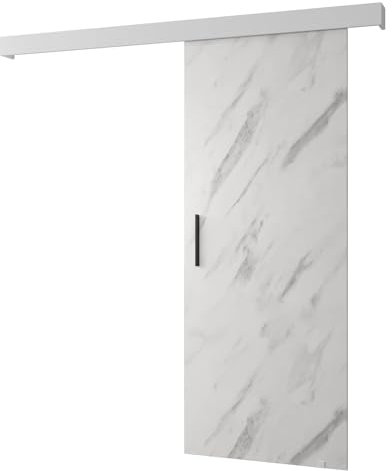 ABIKSMEBLE Salwador 1 Set di Porte Scorrevoli con Copertura del Binario - Porte Scorrevoli per Pareti Interne - Porte per Mansarda ad Incasso - Costruzione Solida - 90 x 204 cm - Marmo Bianco