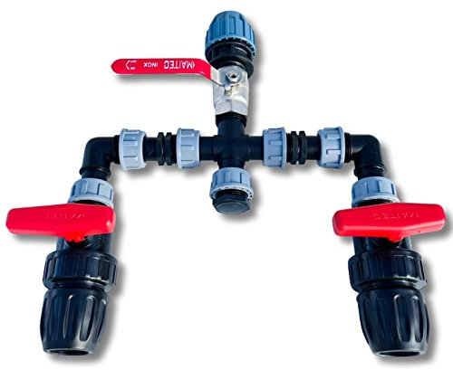 STEMAX Kopfstation Basic+: Ventilverteiler für Bewässerung mit bis zu 3 Anschlussmöglichkeiten; Wasserdurchfluss regulier- & absperrbar; Anschluss: PE Kugelhahn, Größe: 2er Kopfstation, 25mm Anschluss