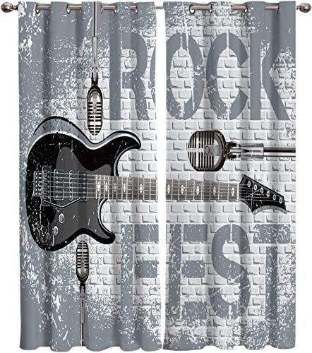 JOMAKE Vorhänge Rock-Gitarre, 3D Gardinen Wohnzimmer Drucken Verdunkelungsvorhänge 2er Set, Thema Musik Vorhang Blickdicht mit Ösen Gardine Schlafzimmer Deko 2 x 117 x 183 cm（B X H）