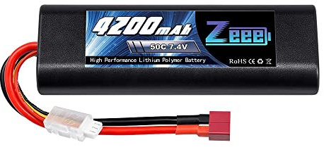 Zeee 2S Lipo Batteria 7.4V 50C 4200mAh RC Batteria con Spina Deans T per RC Auto RC Truck RC Hobby(1 pezzi)