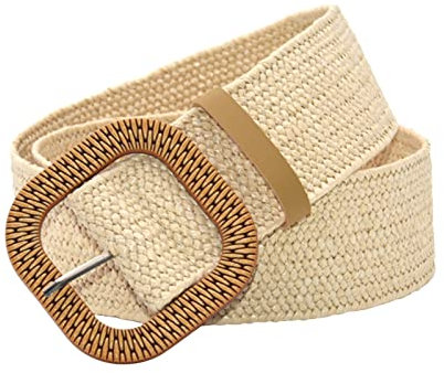 Femmes Ceinture Paille tissée élastique Extensible Ceintures Larges pour Robes avec Boucle Ceinture Noir pour Robe