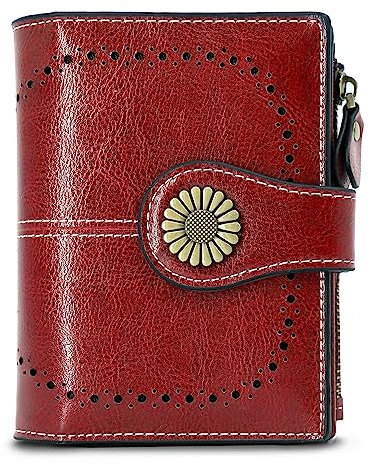 TANTOMI Geldbörse Damen Leder mit RFID Blocking, Münzfach, Zipper, Mehrere Kartenfächer und Hasp, Bordeaux