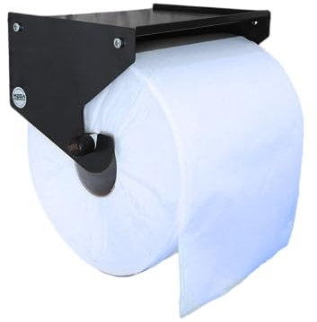 MegaMaxx UK Jumbo Blue Roll Holder With Shelf - Wall Mounted Dispenser - Portable Industrial Paper Storage Shelf for Workshop, Kitchen, Toilet, Restaurant, Paper Towel (Black)