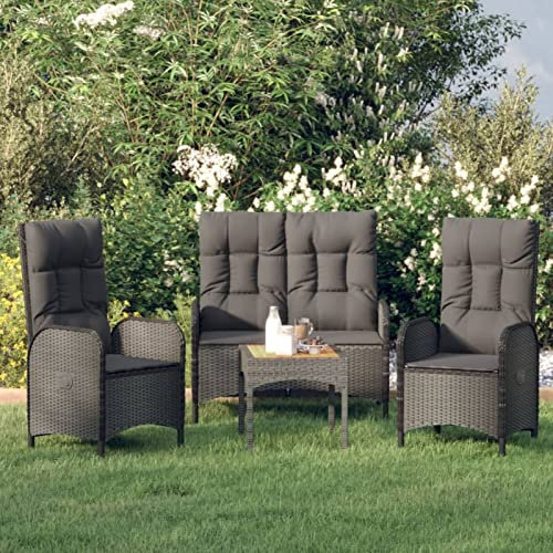 Homgoday Sitzgruppe 3-TLG. Garten Essgruppe mit Kissen Gartenmöbel Set Gartenstuhl mit Tisch Gartenset Gartengarnitur Rattanmöbel Esstisch Sitzgarnitur Schwarz Poly Rattan