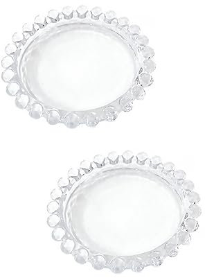 HOMSFOU 2 Stück Teller Mit Perlenrand Klare Glasteller Obstteller Keramikgeschirr Dessertteller Vorspeisenteller Glas-Lebensmittelteller Festliche Teller Salatteller Steakpfanne