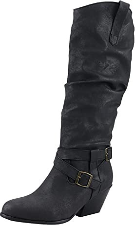 Kobilee Stivali Donna Caldo Elasticizzati Western Stivali Alti Stivali Polpaccio Vintage Morbidi Invernali Stivali con Tacco Eleganti Stivali Cowboy Comodo Curvy Stivaletti Camperos Texani