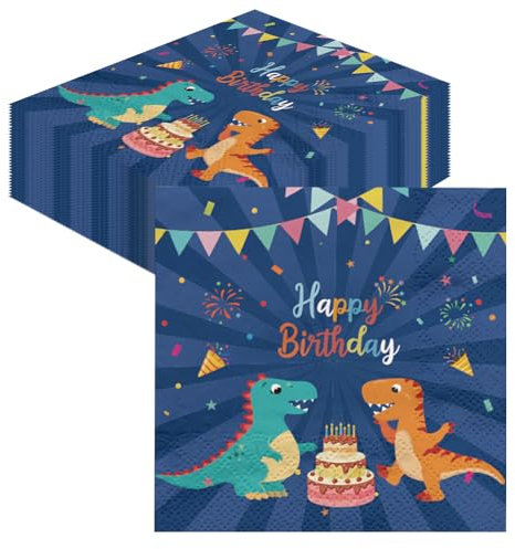 GROVBLE 40 STÜCKE Dino Servietten,Dinosaurier Thema Party,Dino Servietten Kindergeburtstag Geschirr dino Jungen Dinosaurier Servietten 33 * 33CM für Dinosaurier-Geburtstagsdekorationen……