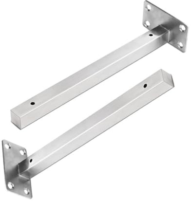 2 pièces Support Etagere Acier inoxydable,Supports D'étagère Flottant Tube carré,Equerre Murale échafaudage,Équerre Étagère de Fixation d'angle Brace pour étagères Placard Penderie (350mm,silver)