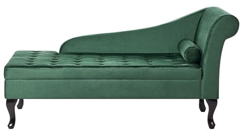 Beliani Chaiselongue rechtsseitig Samt Dunkles Grün Lehne Bettkasten Dekokissen Pessac