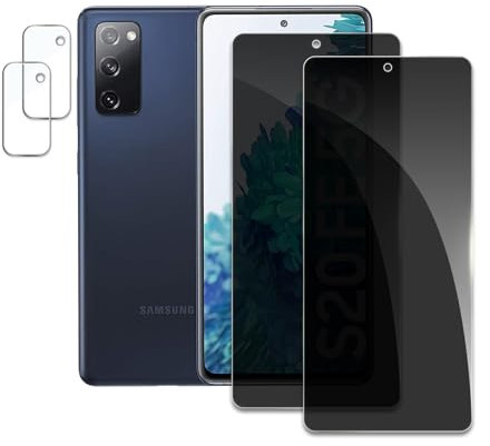 2 Stück Sichtschutz Schutzfolie Für Samsung Galaxy S20FE mit 2 Stück Kamera Panzerfolie, Anti-Spy Schutzglas, 9H Härte, Anti-Kratzer, Anti-Öl, Anti-Bläschen, Einfache Installation