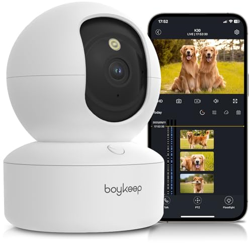 BoyKeep Pet Camera, 2K 3MP Dog Camera, 360°WiFi Cameras with APP,Wireless Indoor Security Camera for Baby Cat Puppy CCTV, 2-Way Audio, Night Vision, Motion Tracking, 5G/2.4GHz K30 (white-V5)
